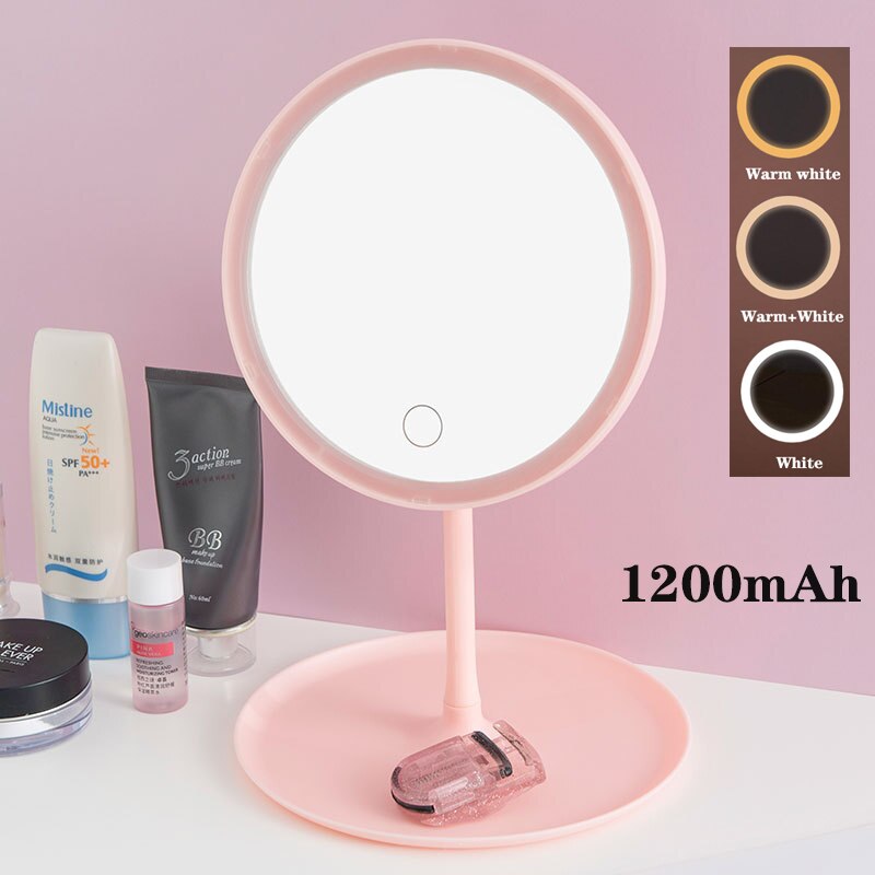 Led Wc Glas Desktop Led Cosmetische Spiegel Smart Touch Verstelbare Ring Licht Hd Schoonheid Spiegel Usb Opladen Lamp Spiegel: Pink-3 color