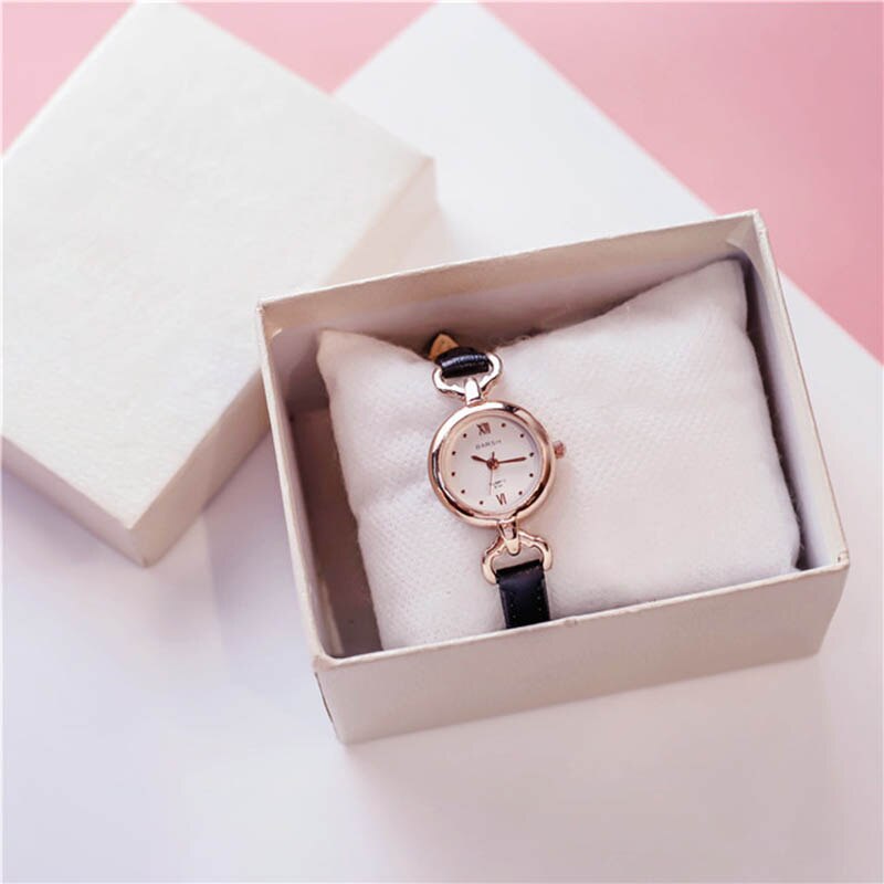Vrouwen Meisje Eenvoudige Quartz Horloge Pu Lederen Band Mini Dunne Wijzerplaat Horloges EIG88