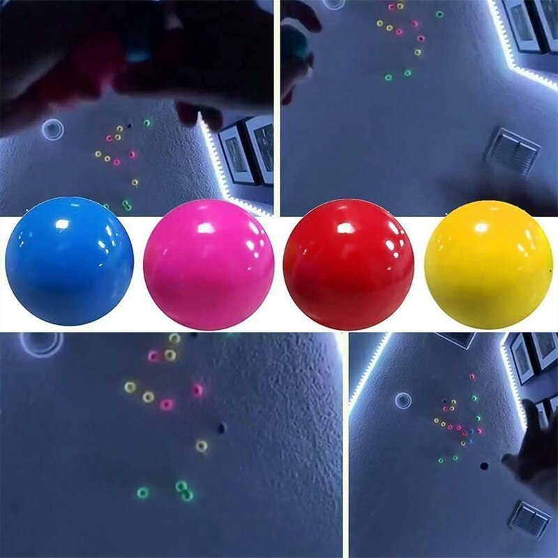 4Pcs Sticky Wall Balls Decompression Toys Glowing Balls Luminous Stress Relief Balls Sticky Ball Game Glued to Wall