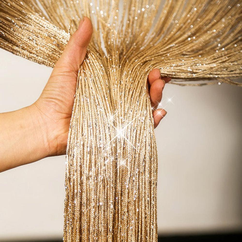 Glittersnöre dörrgardin rumsavdelare pärlad myggnät frans fönsterpanel 30 dc 11: Guld-
