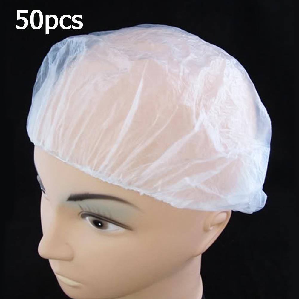Bonnets de douche jetables, 50/100 pièces/lot, bonnet de bain élastique, transparent, pour hôtel, Salon de cheveux, salle de bain