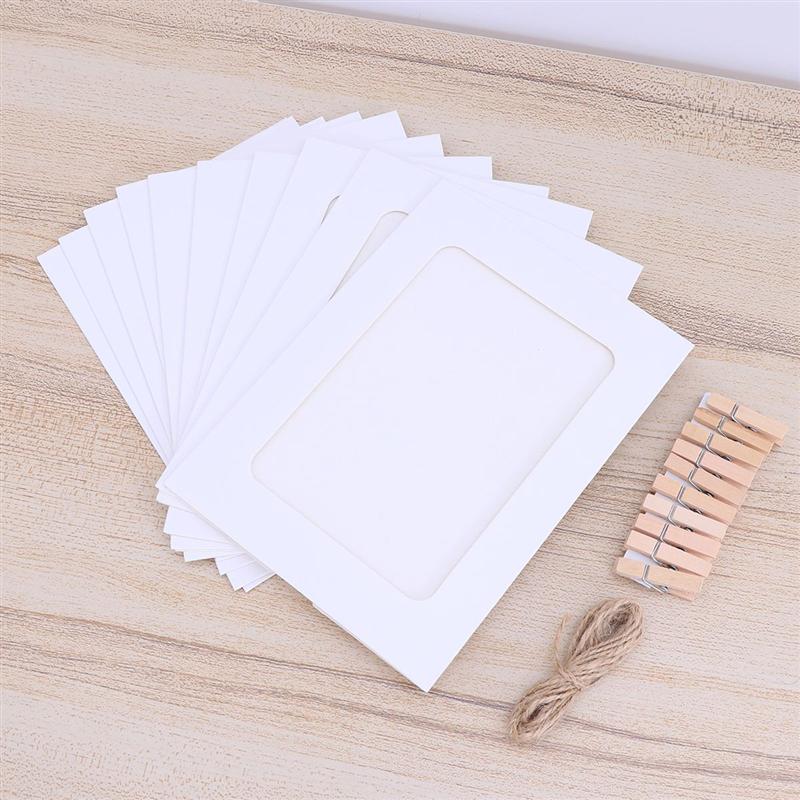 30 stuks 6 inch papieren fotolijst, retro kraft fotolijst hangende decoraties met touw en clips (kraft)