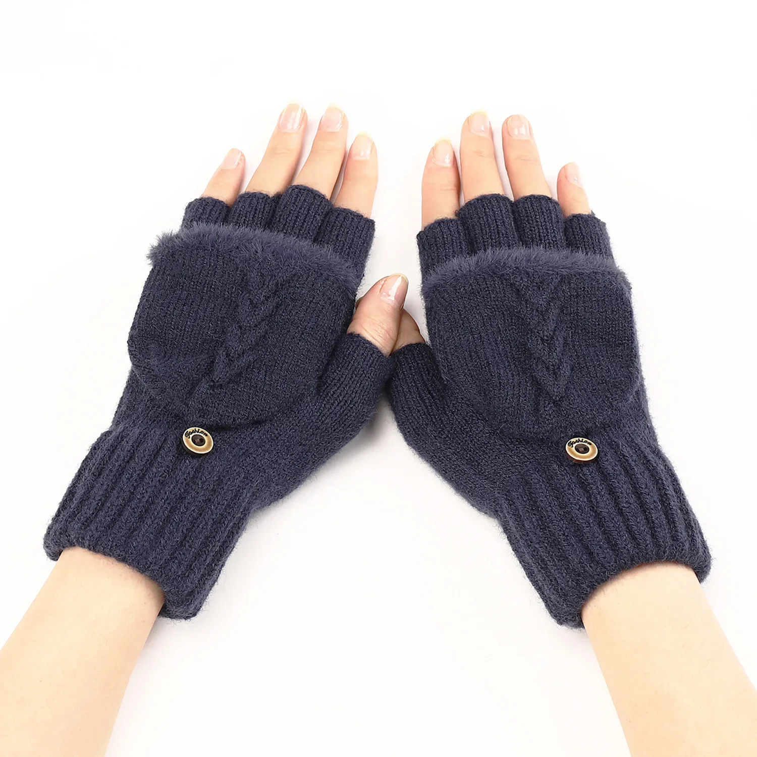 Gants en laine sans doigts pour femmes, tricotés, sans doigts exposés, épais, mitaines chaudes et épaisses pour l'hiver: Rouge