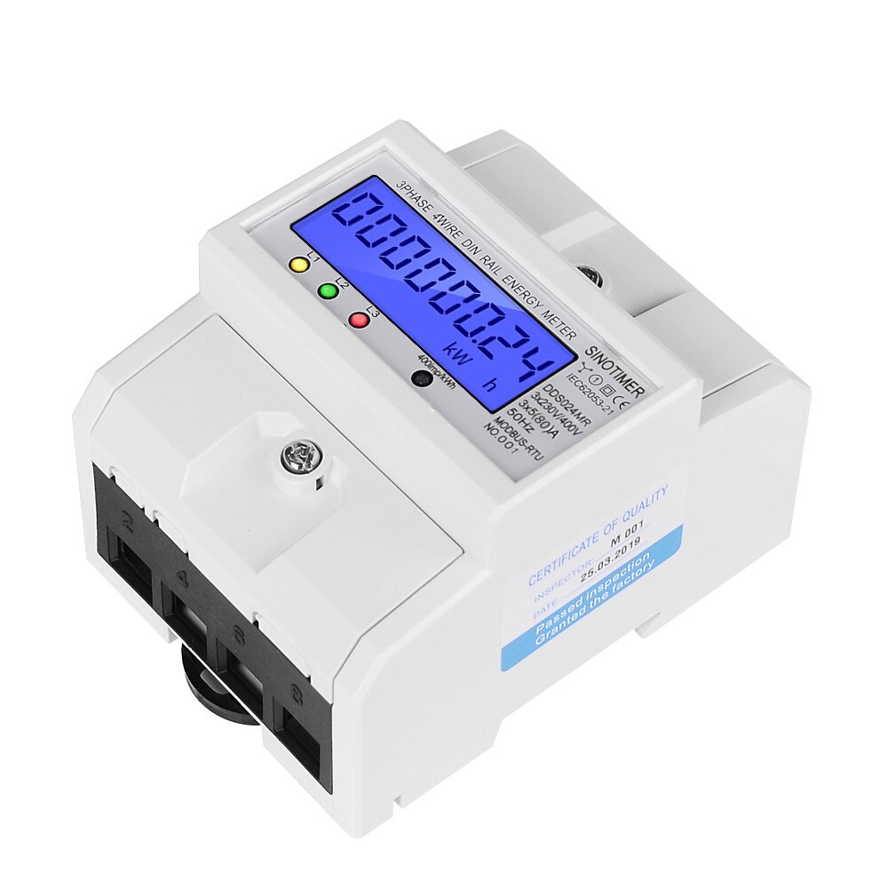 DDS024MR 80A LCD Energy Meter Modbus Three-Phase Electric Meter Volt Amp Watt Meter Power Meter Cycling Home Energy Monitor