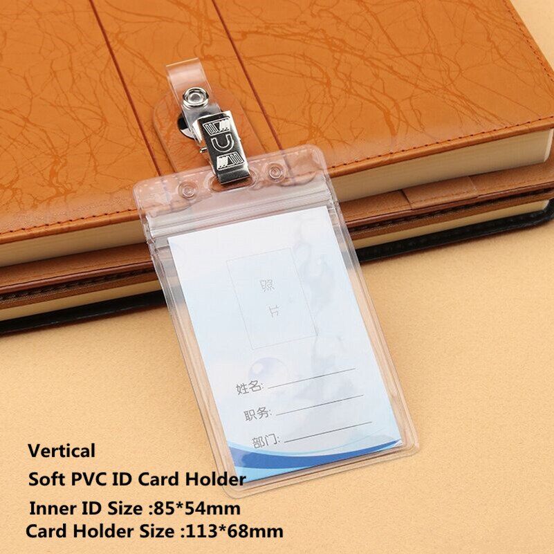 Heavy Duty Clear Transparent Plastic PVC Vertical ID Card Name Badge Holder Sleeve Pouch with Waterproof Type Resealable Zip: Soft PVC Vertical