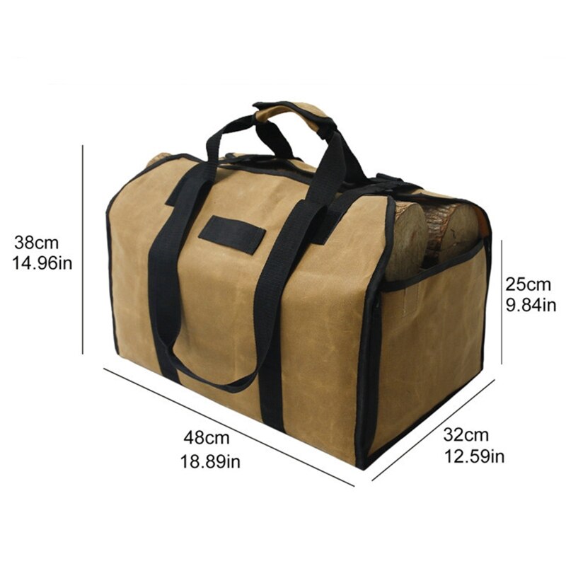 Porta troncos para leña, lona encerada, soporte de madera para chimenea, bolsa de mano GXMA