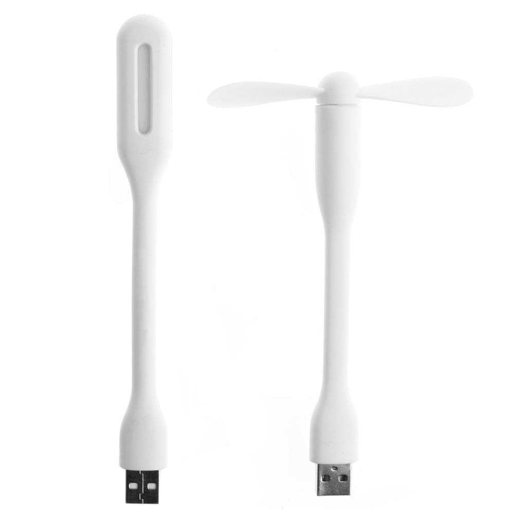 Flexible USB Fan Portable Mini Fan and LED Light Lamp For Xiaomi Power Bank & Notebook & Computer MacBook Laptop Summer Gadget: White