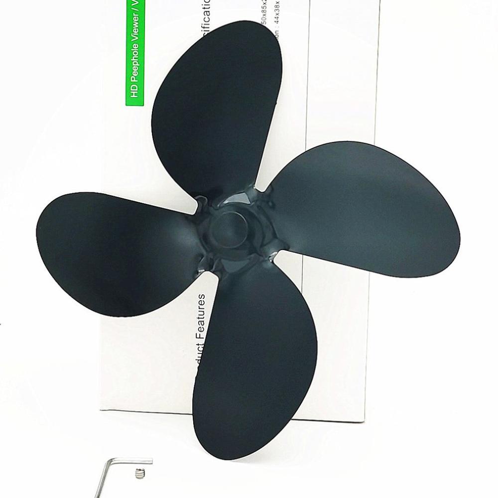 4 Blade Black Fireplace fan Heat Powered Stove Fan Thickened Aluminum Alloy Fan Blade Fireplace Fan Accessories for Home