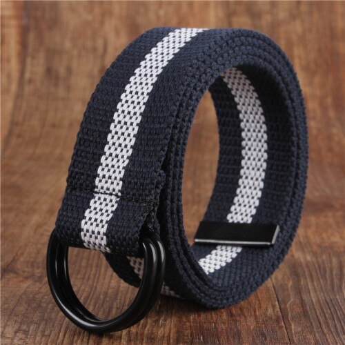cinturón de lona para hombres jóvenes lona doble anillo hebilla Simple salvaje cinturón vaquero hombres mujeres: lan bai lanS
