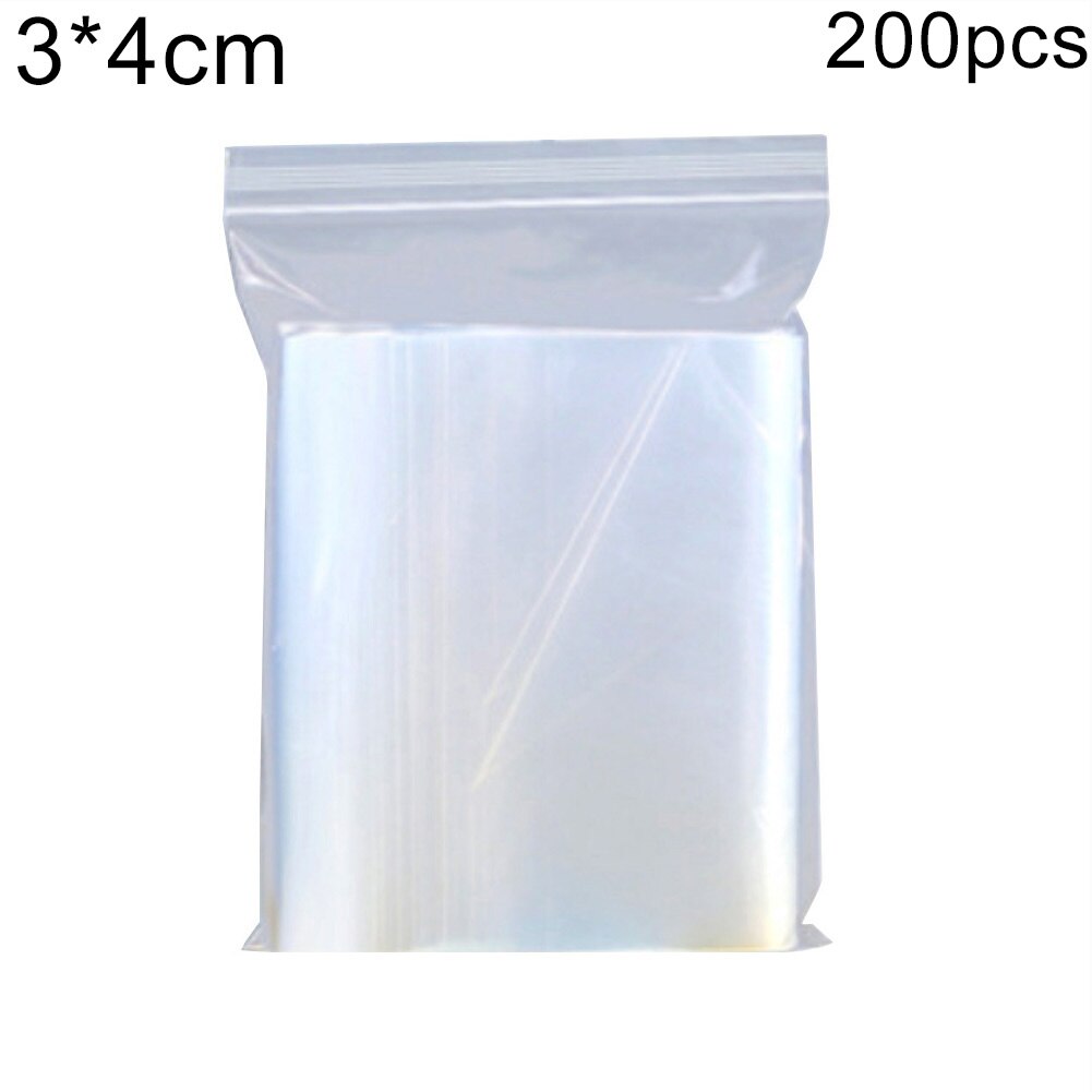 200 stk gjenlukkbare zip-lås-poser selvforseglende klar plast poly ziplock-pose matoppbevaringspakke gjenlukkbar vakuum-frisk pose: 3 x 4cm