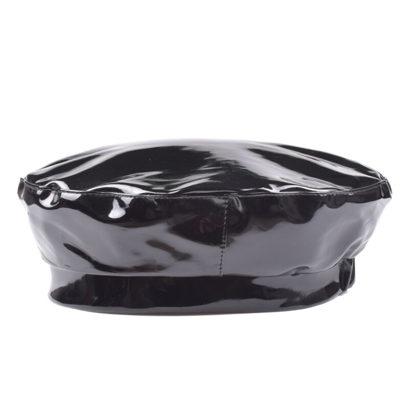 Patent Leather Beret Ladies Hats Solid Color Flat ... – Grandado display picture 2
