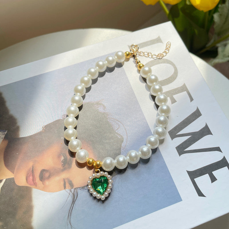 TONG luxe perle collier pour animaux de compagnie chat chien collier amour pendentif fournitures pour animaux de compagnie amour cristal collier chaton collier chat collier: XXL / green