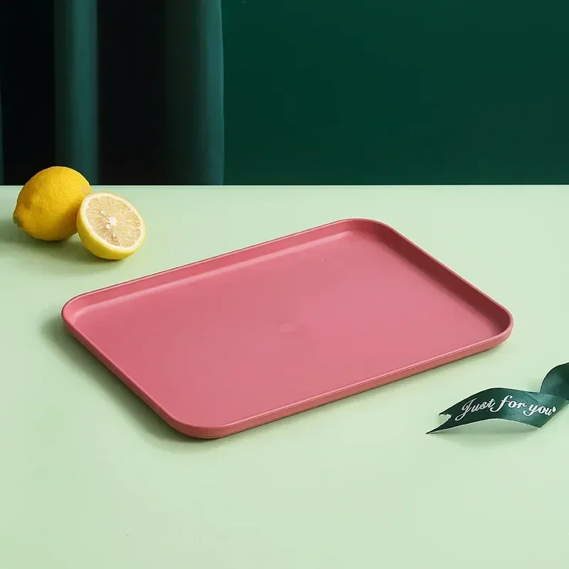 Wheat Straw Fruit Salad Tray Rectangular Dim Sum Dessert Fruit Plate Barbecue Skewers Large Capacity Tray Square Fast Food Trays: WHITE / 6 Inches