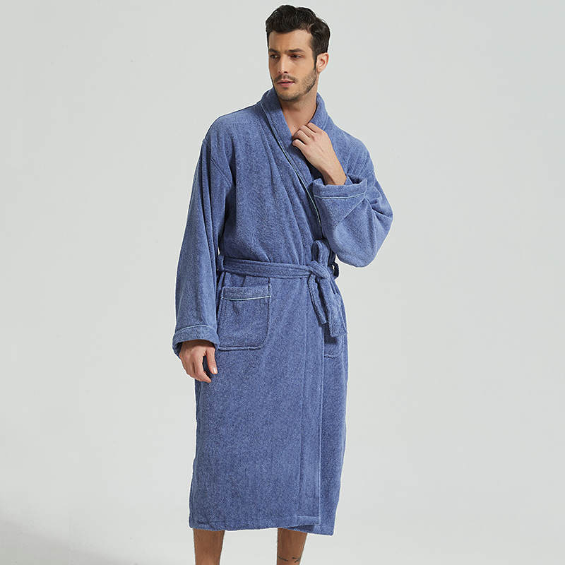 Men Bathrobe Cotton Towel Kimono Autumn Thick Warm Towel Fleece Terry Sleepwear Long Robe Hotel Spa Soft Long White Bath Robe