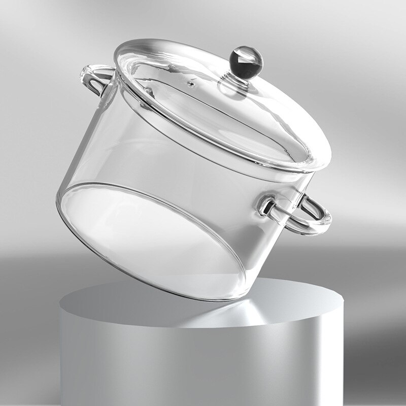 Pentola per zuppa di cottura in vetro con coperchio impostato di pentole da cucina giapponese padella antiaderente pentola calda resistente al calore per uso domestico trasparente: doppio maniglia 14 cm