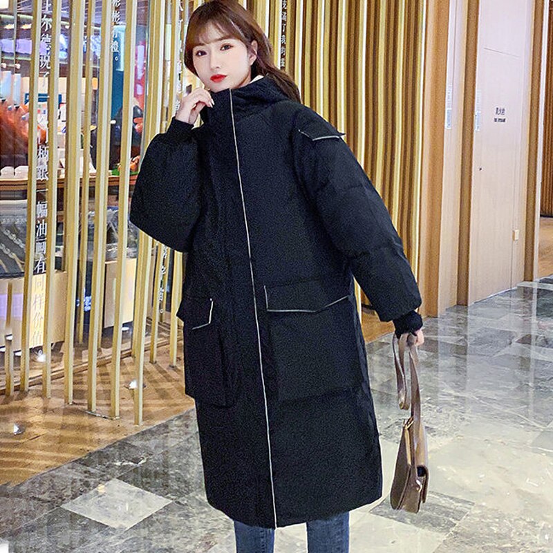 #39 vinterjakker x-lang vinterfrakk for kvinner hette korea-stil tykk solid stor lomme, løse parkas dame