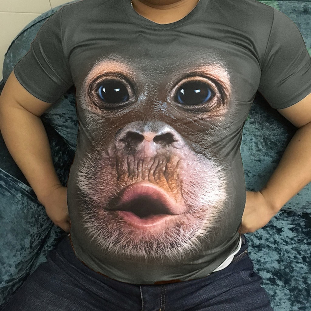 Mænd forårssommer herre t-shirts 3d trykte animal abe tshirt kortærmet sjov afslappet toppe tees han