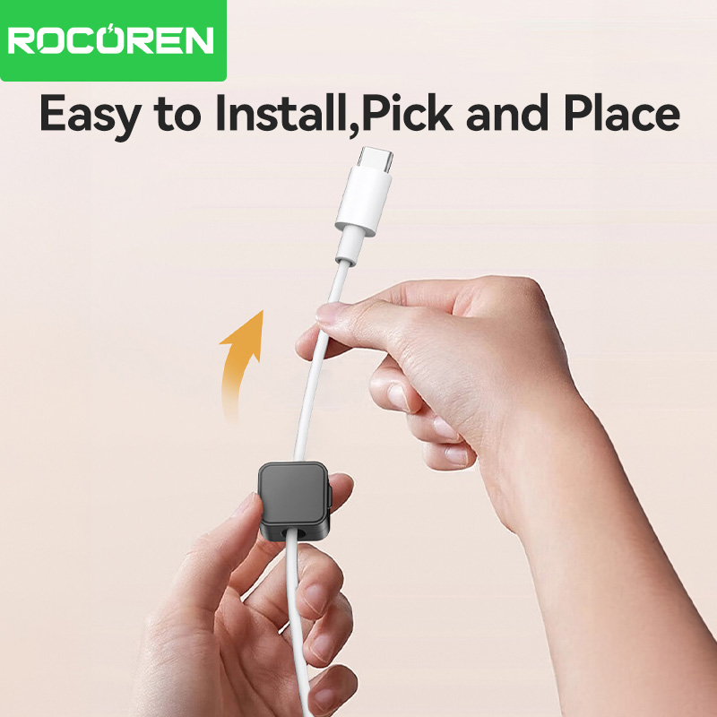 Rocoren Magnetic Cable Organizer Smooth Adjustable Cord Holder Magnet Desktop Cable Management Wire Protector Cable Clips Set