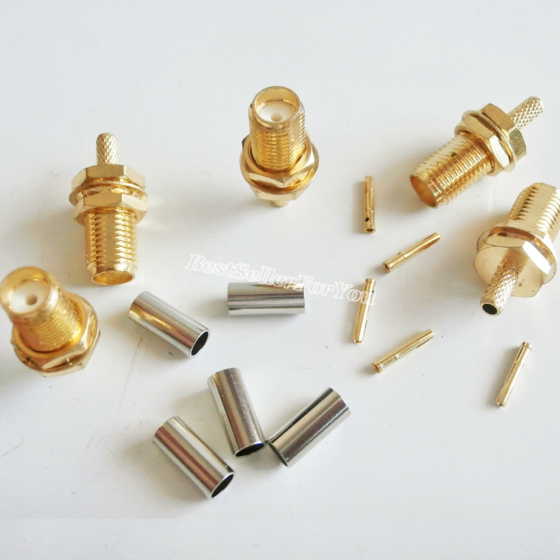 10 Uds. Conector hembra SMA tuerca engarzado de mamparo para RG174 RG316 RG179 Cable RF