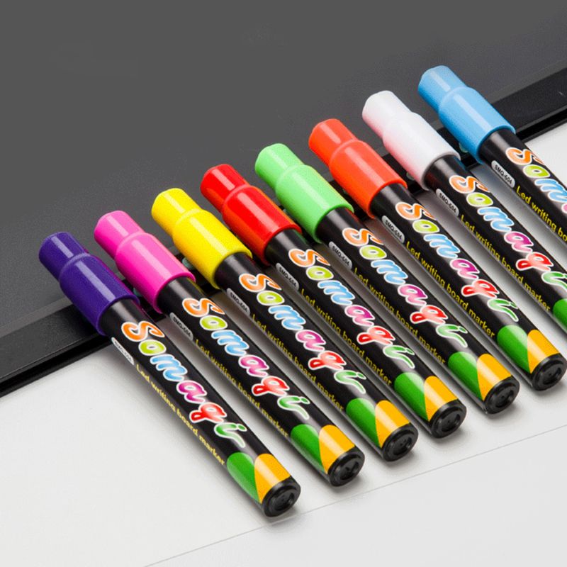 8 väriä korostuskynä fluoresoiva neste liitu merkki neon kynä led -kirjoituspöydälle liitutaulu lasi maalaus graffiti toimisto su