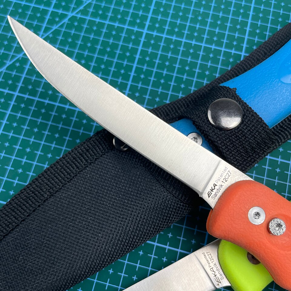 EKA – couteau à filet à deux lames en une, couteau de chasse à lame fixe rotative avec manche en TPR, gaine en Nylon pour la pêche