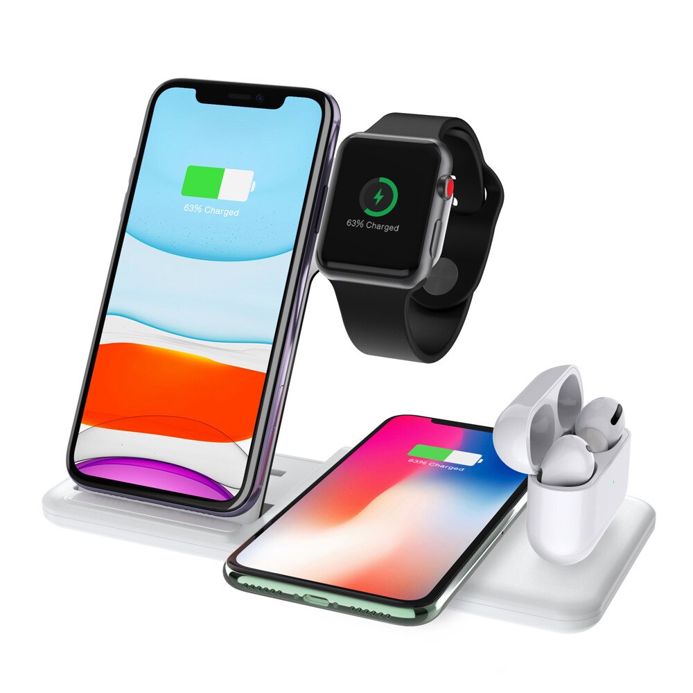 4 in 1 QI Wireless Charger Stand for Apple Watch Series AirPods iPhone X 8 Plus XS Max XR Fast Wireless Charging Base