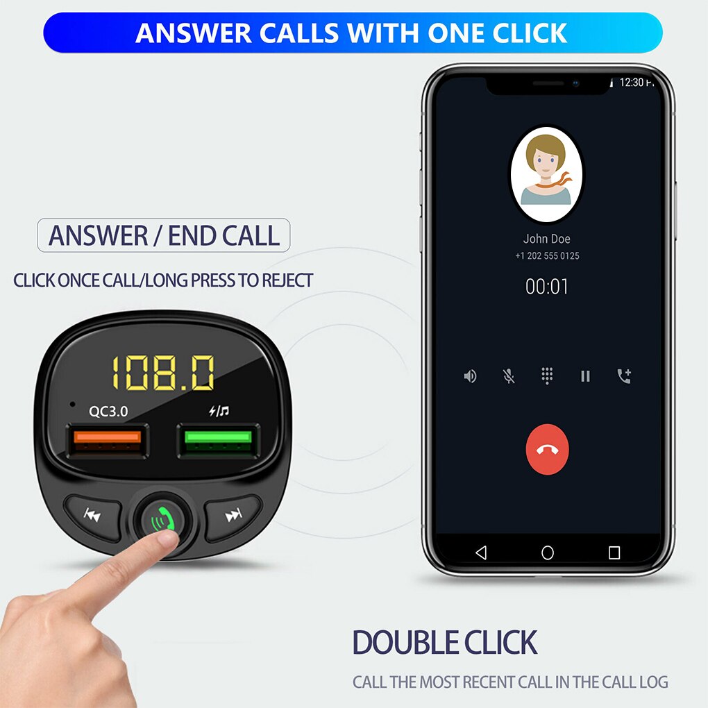 Car Bluetooth MP3 Player Wireless Audio Transmitter Car Radio Audio Adapter with USB Fast Charger