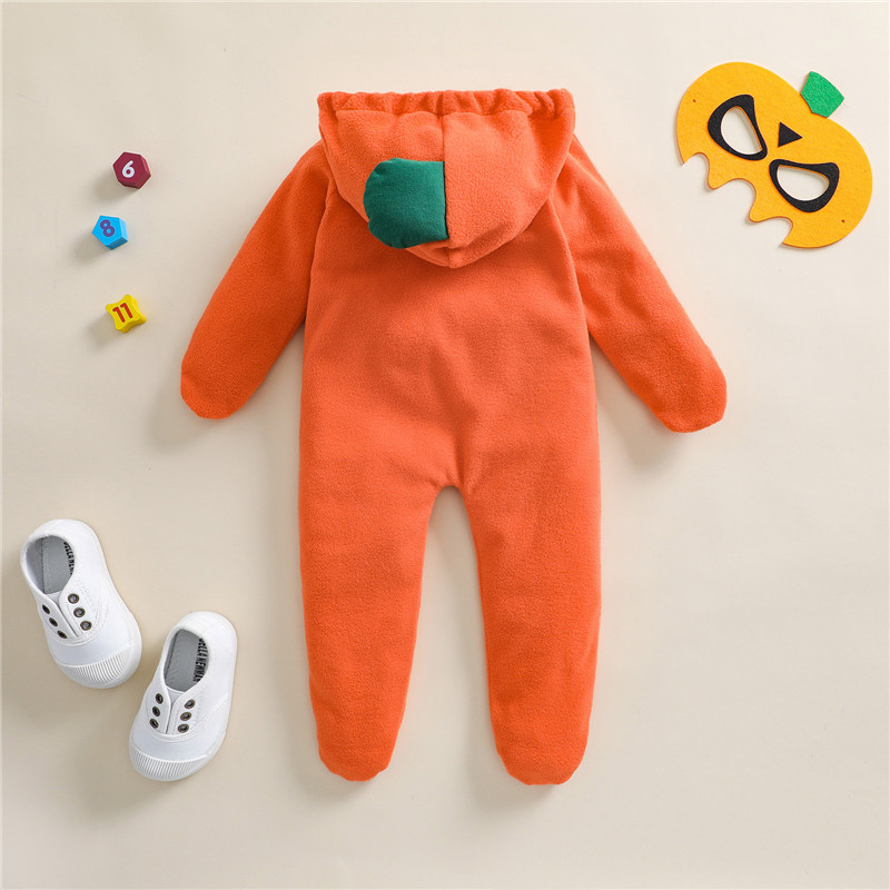 0-24 Maanden Baby Pompoen Hooded Romper Lange Mouwen Full Zip Betaalde Jumpsuit Warm Uitloper Baby Jongens Halloween Footies playsuit
