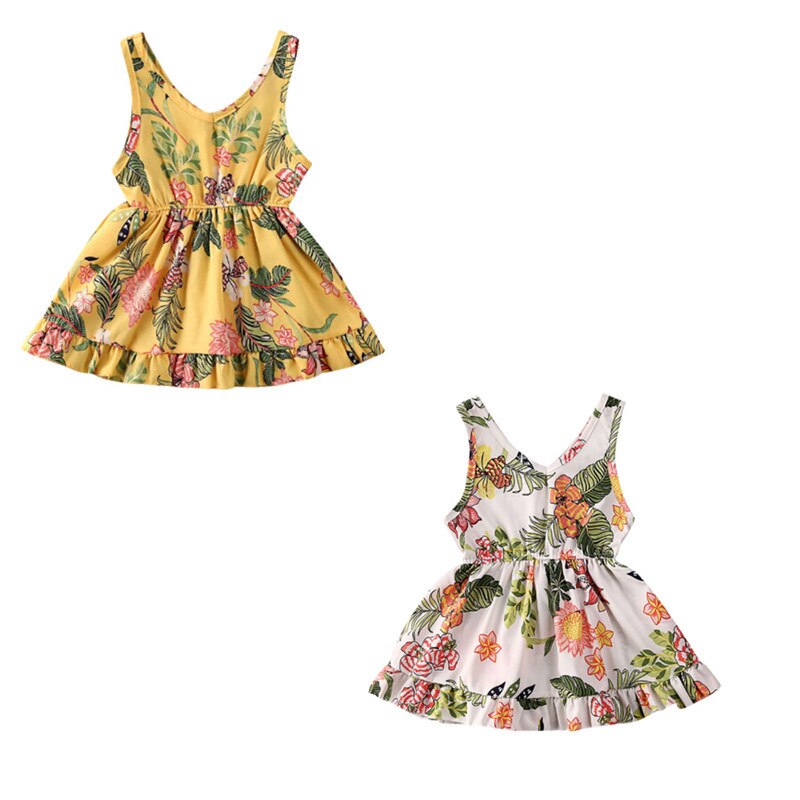 Girl Dress Summer Toddler Baby Girl Flower Print Dress Sleeveless Mini Tutu Dress Pageant Party Dresses