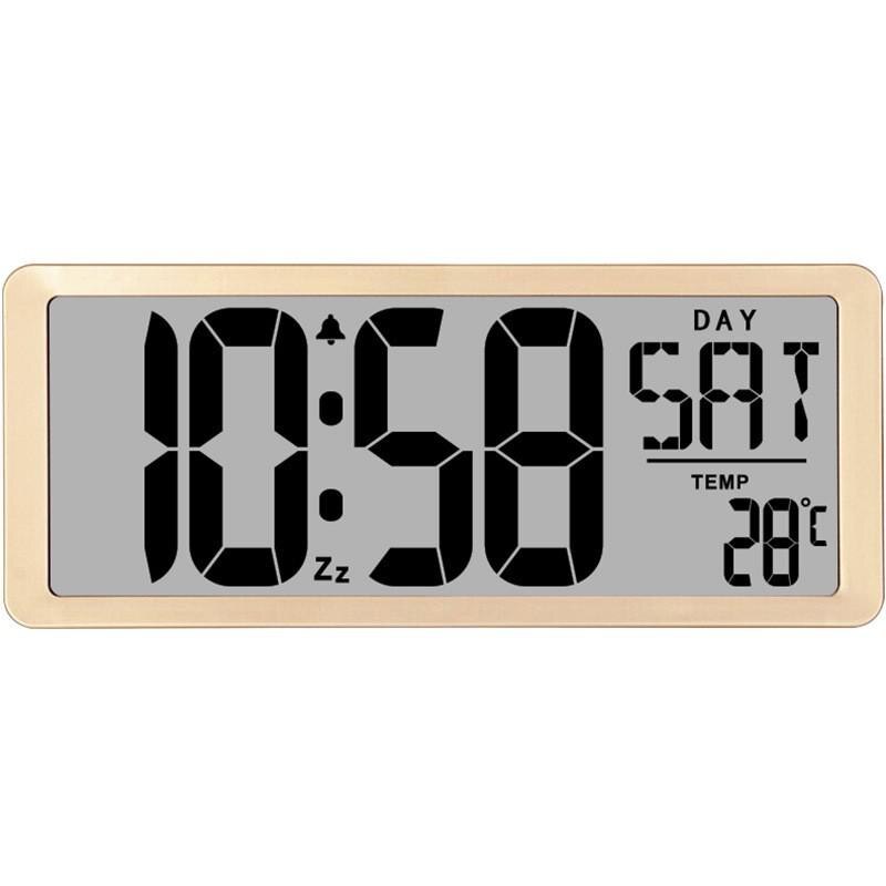 LED Digitale Wanduhr Große Anzahl Zeit Anzeige Alarm Uhr mit Datum Temperatur Tisch Schreibtisch Uhr Elektronische Uhren Wohnkultur: golden