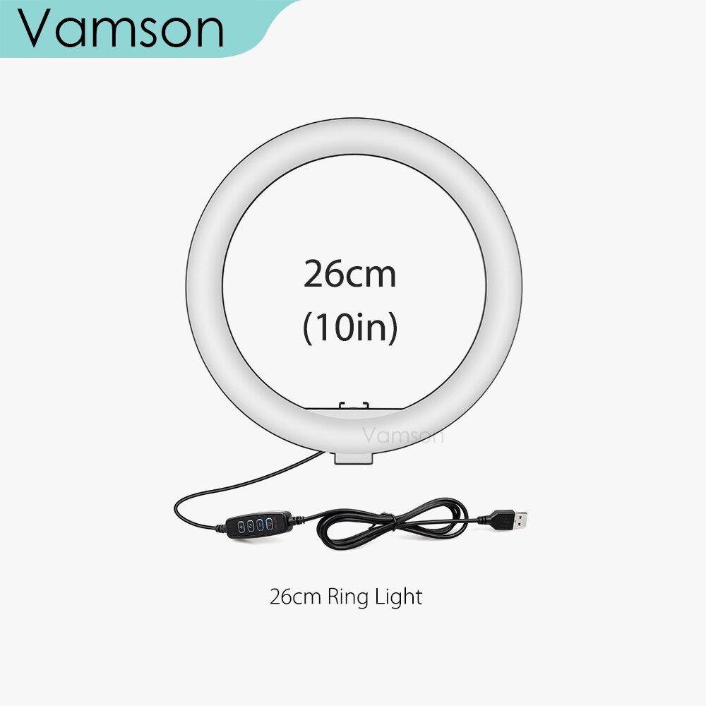 Vamson Selfie LED Anello di Luce della lampada con il Treppiedi Del Basamento Del Supporto Del Supporto Del Telefono per Streaming In Diretta/Trucco/YouTube Video Fotografia illuminazione anulare: VLS10B-VL26