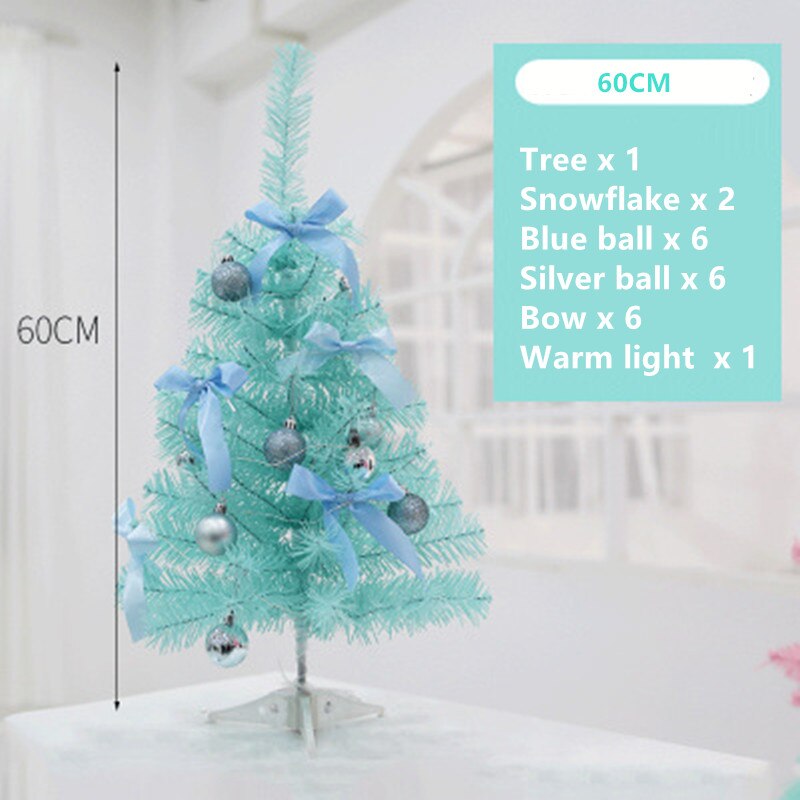 60CM Pink/Blue Christmas Tree Home Window Hotel Mall Counter Desktop Cabinet Decorative Tree Plant Year Xmas Decoration: 60cm blue sets