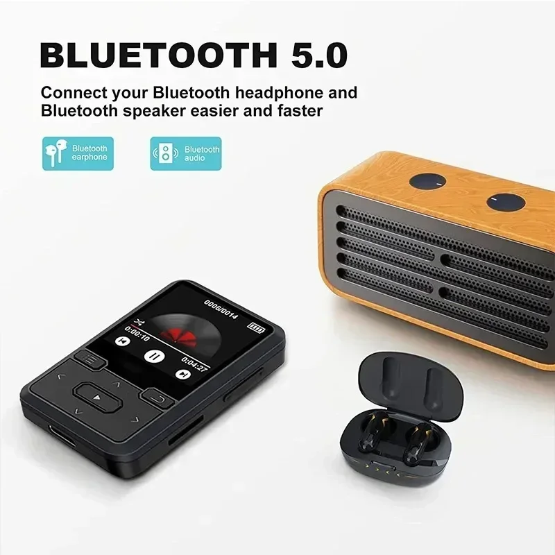 Mini tylny klips sportowy 32 GB bezstratny dźwięk odtwarzacz MP3 z BT 5.0, krokomierz radio FM, nowy projekt Mini odtwarzacz muzyczny 1,44 cala