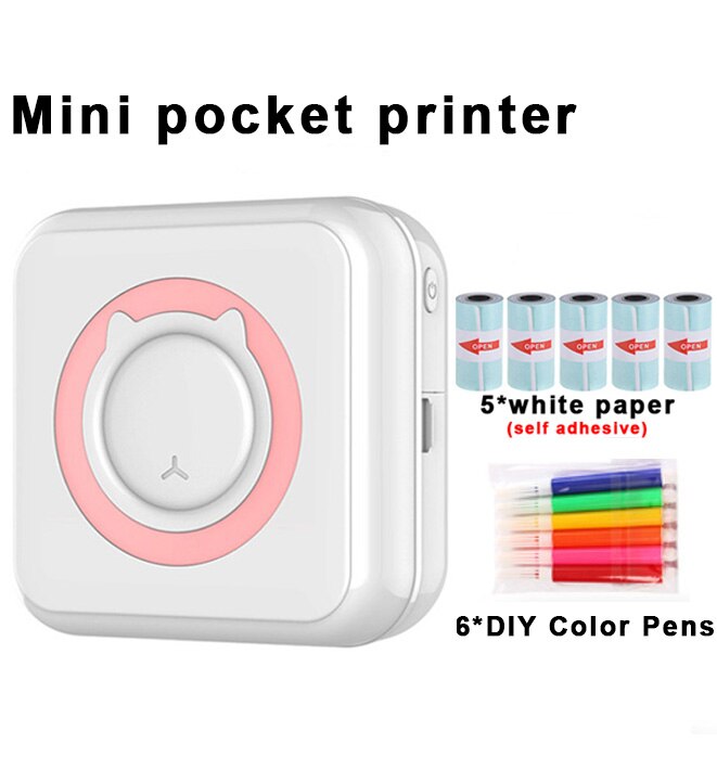 Pocket Thermal Printer Portable Mini Wirelessly BT Connect 200dpi Photo 57 mm Label Memo List Printing Wireless Printer Clearly: pink-JDYZ-5-C