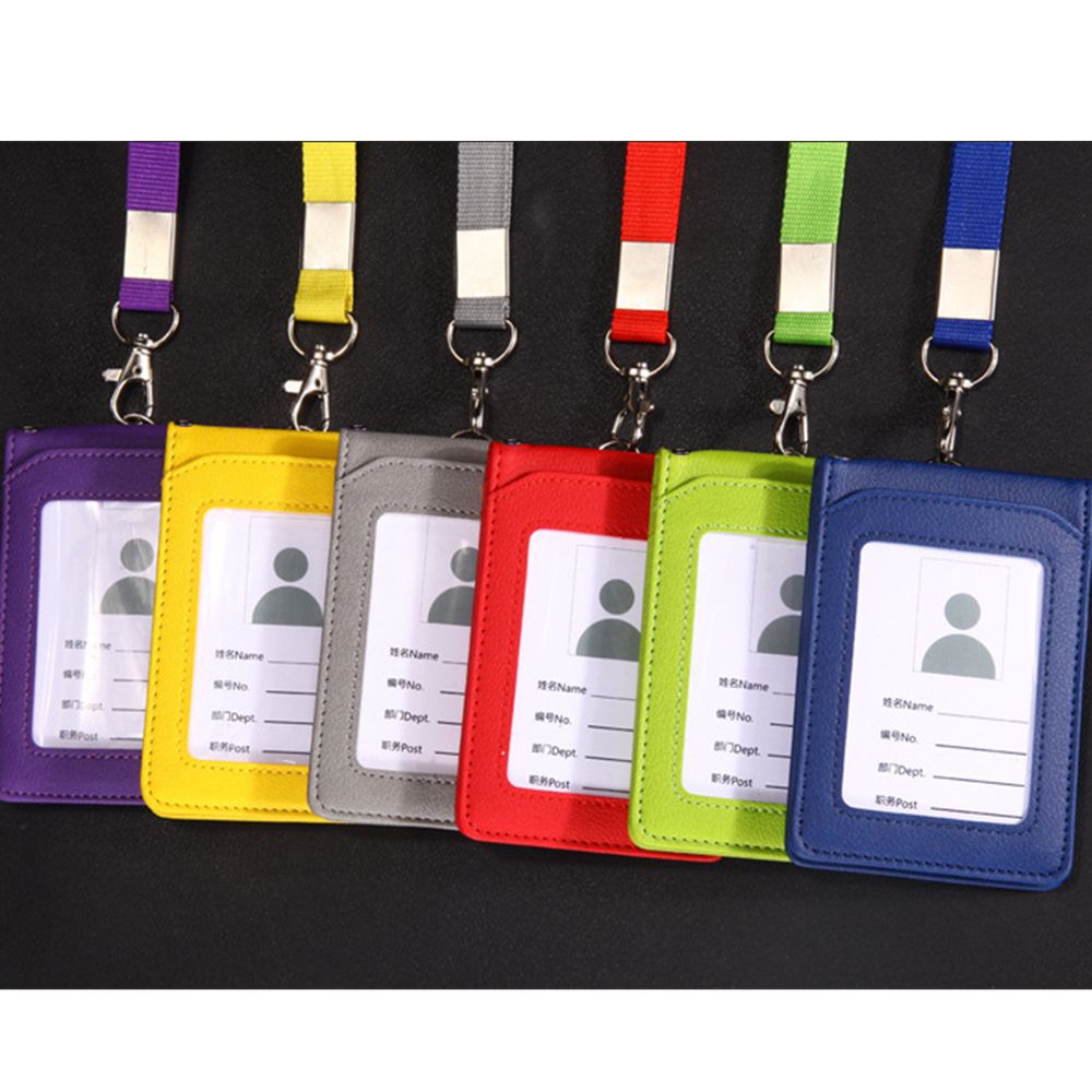 Leather Wallet Work Office Retractable Lanyard with Silica Gel Material ID Card Credit Card Badge Holder + Lanyard + 5 Slots