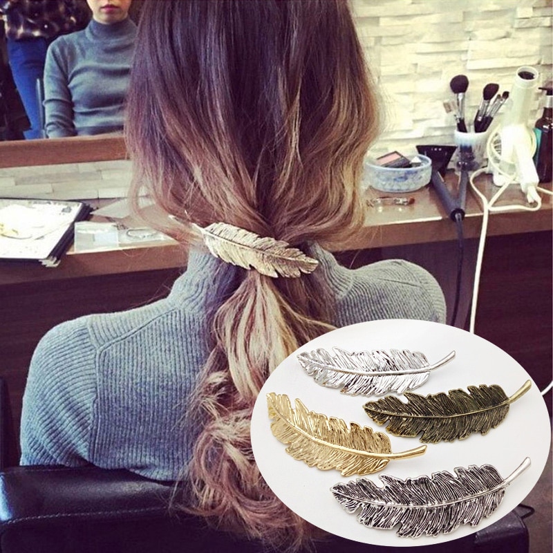Barrette pour cheveux métallique en forme de feuille argent doré vintage barrettes épingle élégantes femmes bandeaux filles accessoires pour cheveux femmes