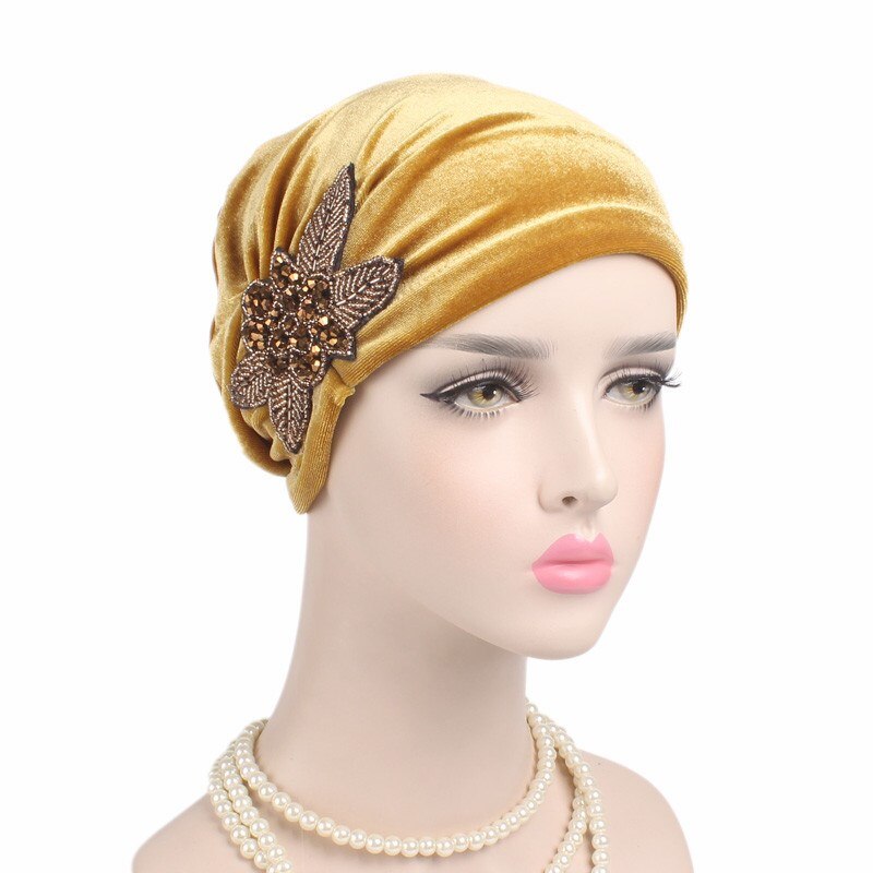 Turban en velours pour femmes, nouveaux bijoux, écharpe hijab, avec strass, bandeau islamique, pour la tête,: 4