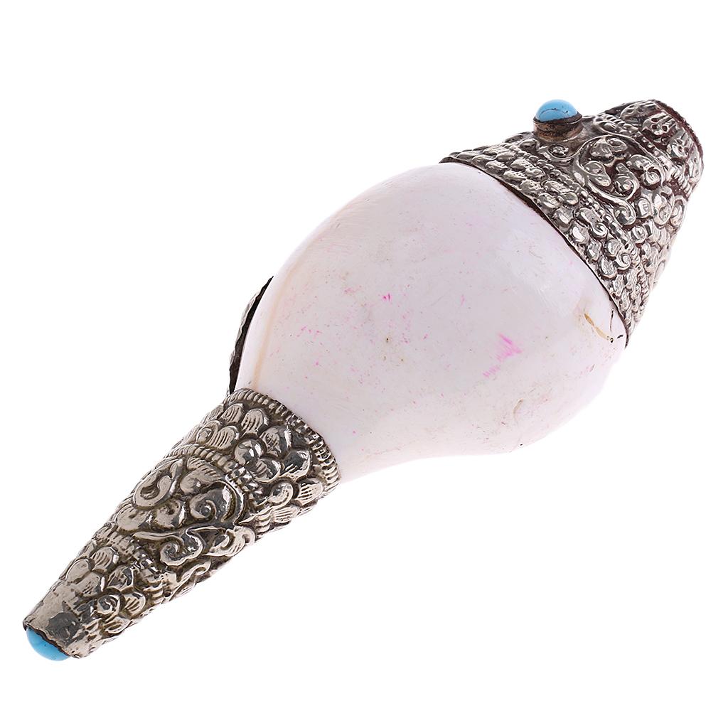 Amuleto de la suerte de concha de caracol de mar Natural Cubierto de plata tibetana Vintage, colgantes
