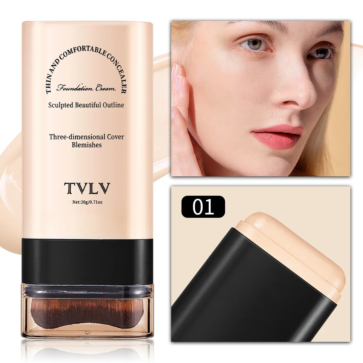 Tvlv eraser foundation makeup stick 20g,  med borste för att ljusa upp huden flytande foundation, långvarig makeup concealer: Armégrön