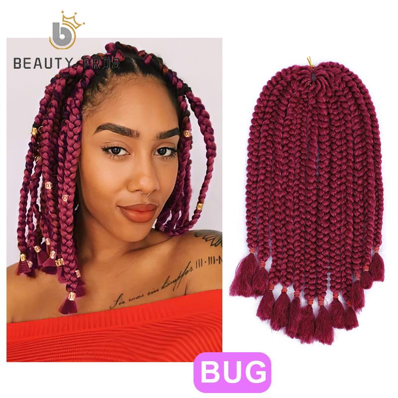 Skønhedsprofessionelle 14 tommer micro box fletninger afro hæklet fletning syntetisk fletning hårforlængelse ryddelig ende til kvinder ren sort bug brun: # burgundy