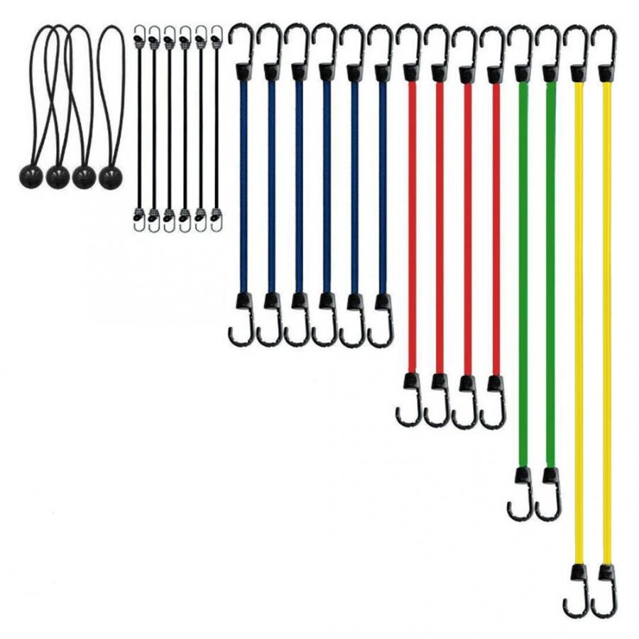 Elastische buitenkoorden, bungee-koordriemen, hangmatbevestigingskoord met haak, bungee-koord voor buiten: 24 stuks