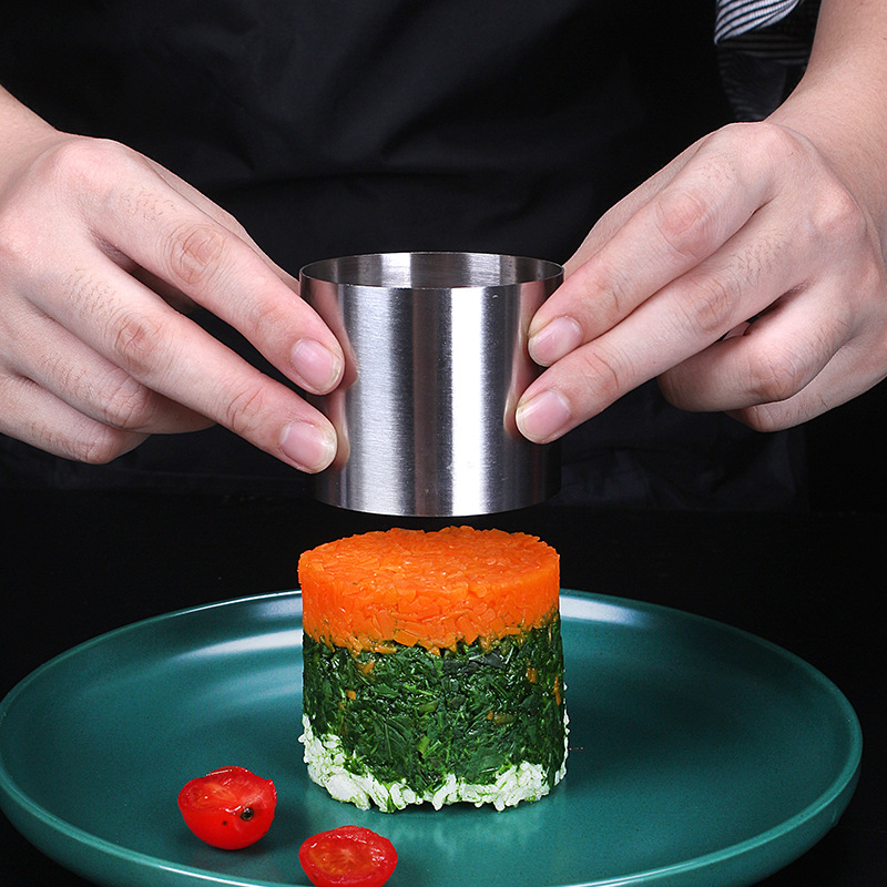 1 szt. Stalowa okrągła forma robić zimnych przystawek ze stali nierdzewnej z prętem, forma robić Sushi, narzędzie robić ciasta musowego, akcesoria kuchenne