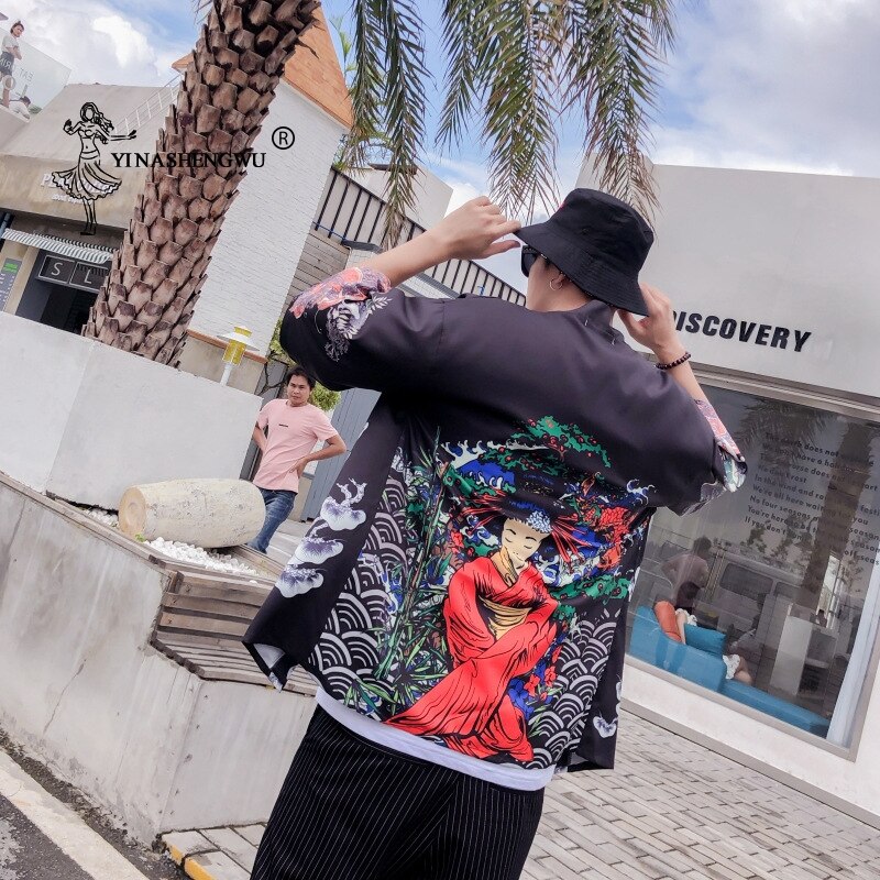 Japanse Kimono Traditionele Robe Kimono Vest Mannen Zomer Strand Harajuku Unisex Kimono Cosplay Yukata Vrouwen Shirt Tops
