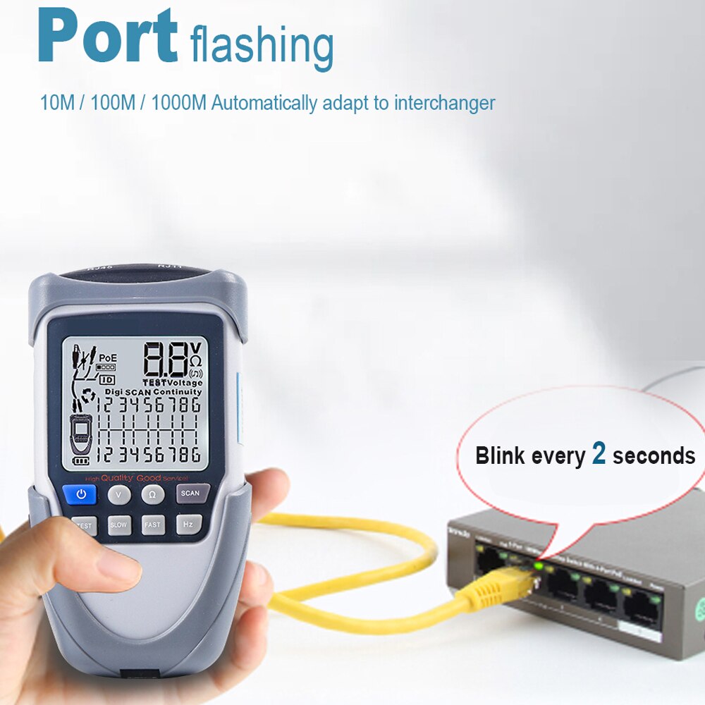 Network Cable Tester LCD Digital Wire Trackers Continuity Battery Voltage Polarity Checking POE Test Multi-function Cable Tester