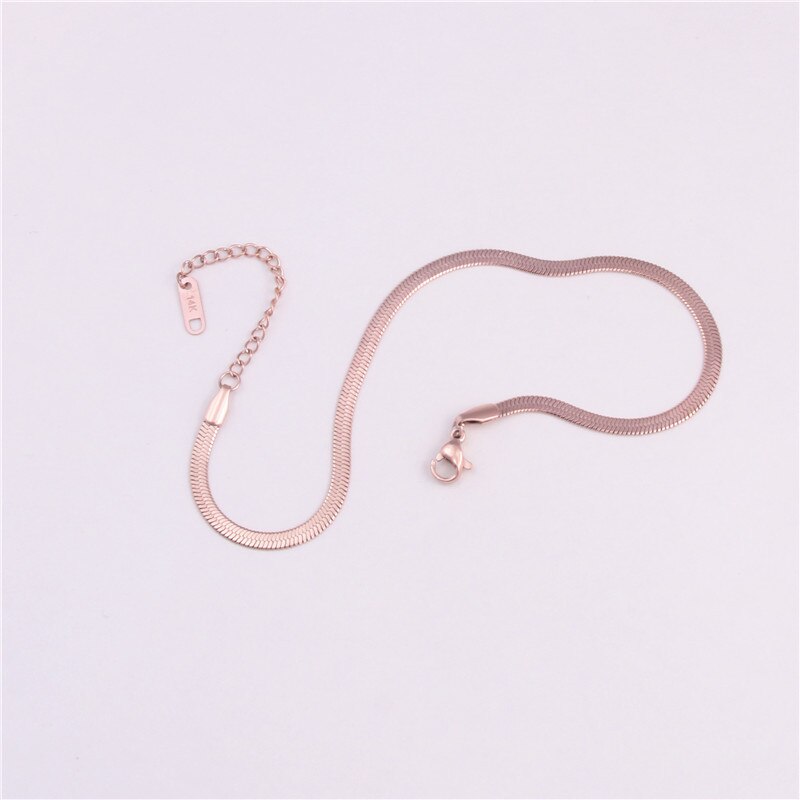 Golden Rose Gold Titanium Steel Flat Snake Bone Chain Anklet Female Ankle Bracelet Boho Jewelry