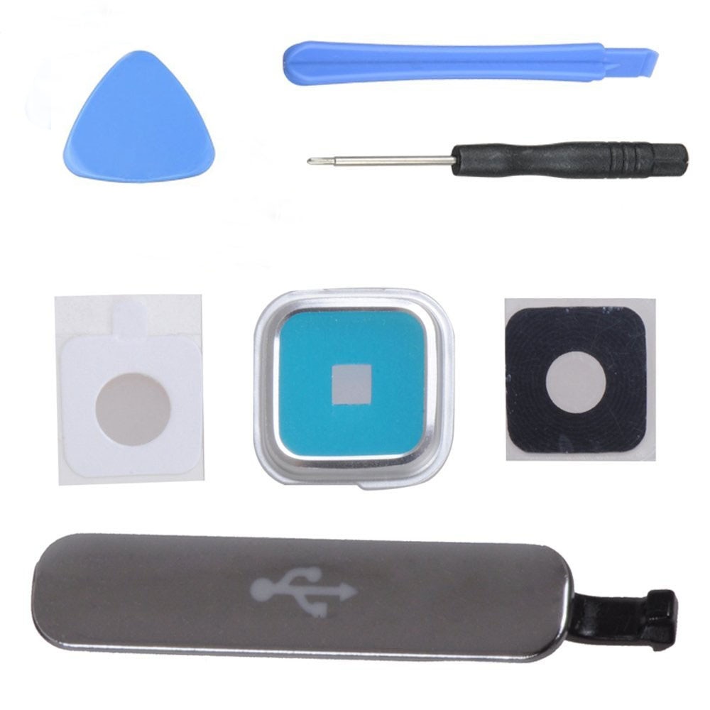 Vervanging Voor Samsung Galaxy S5 G900F i9600 USB Charger Port Cover Lading + Camera Glas Lens Cover + Gratis Tools