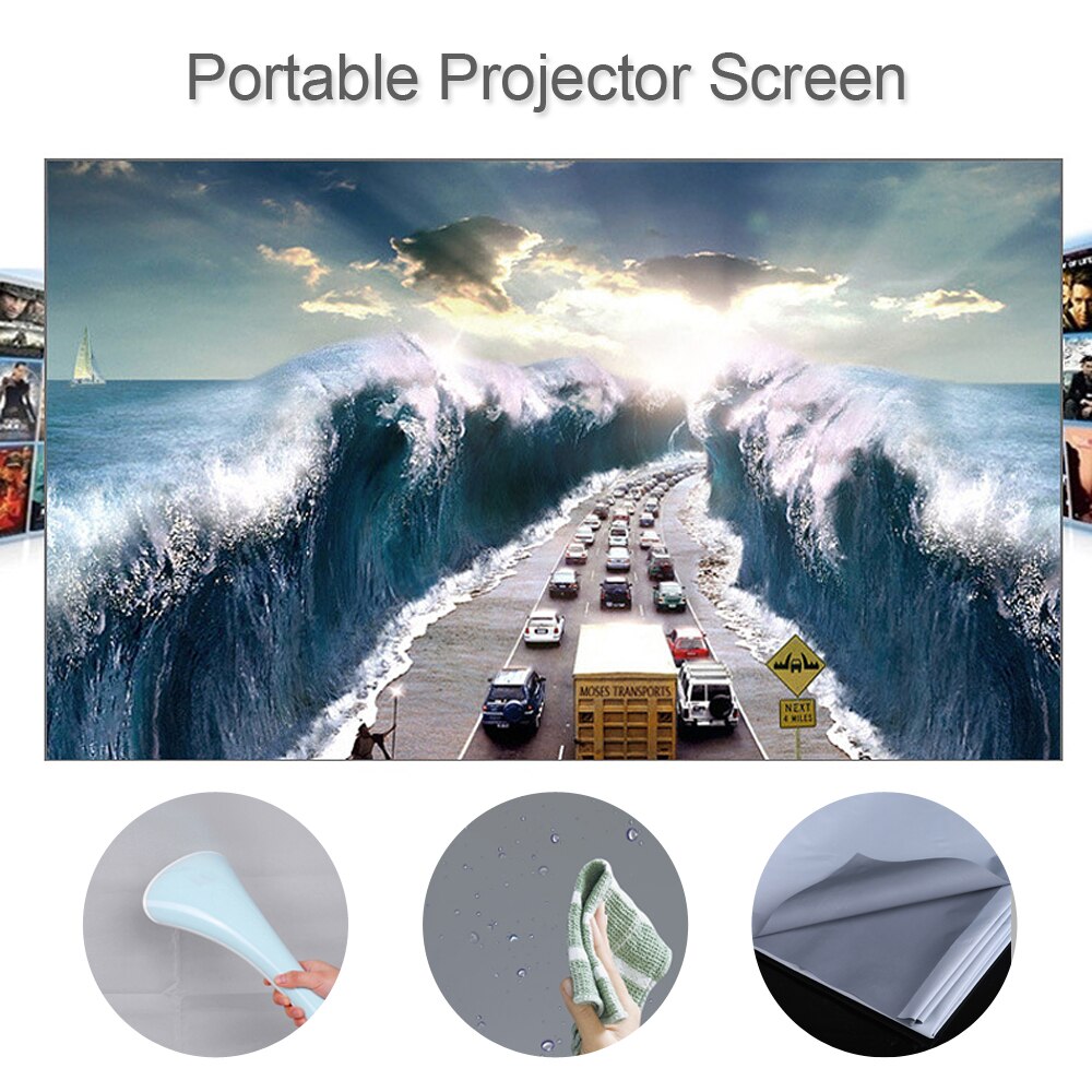 Bærbar projektorskærm  hd 16:9 rammeløs videoprojektionsskærm foldbar vægmonteret til hjemmekontor 60/70/80/100/120 tommer