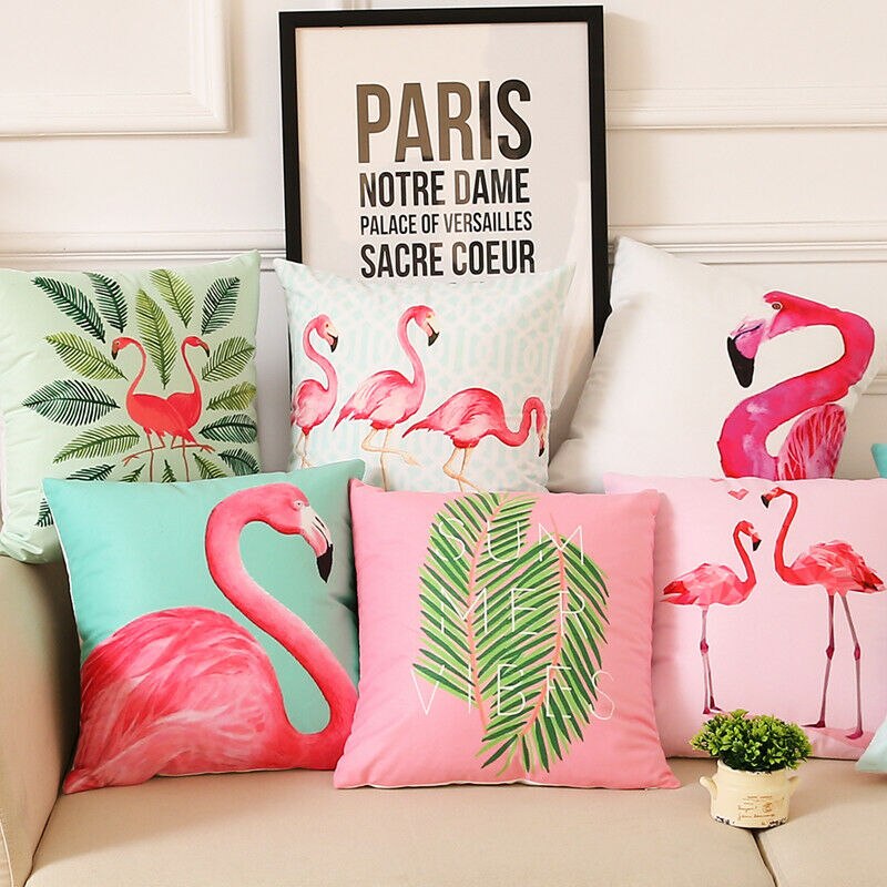 Nordic Flamingo Tropische Blad Kussenhoes Bloem Polyester Sierkussen Woondecoratie Sofa Decoratieve Kussensloop