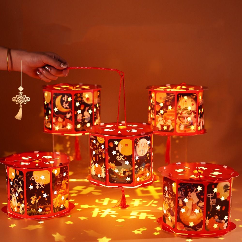Linterna portátil china de dibujos animados, bendición tradicional, lámpara de papel de mano, linterna LED Cultural hecha a mano, juguetes para Festival de mediados de otoño