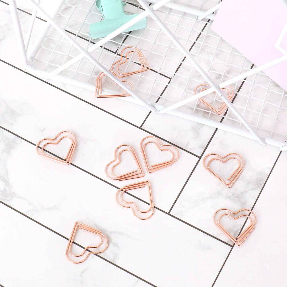 100pcs Heart Paper Clips Gold Love Heart Shaped Small Paper Clips Rose Gold Cute Metal Journaling Paper Clamps Paperclips